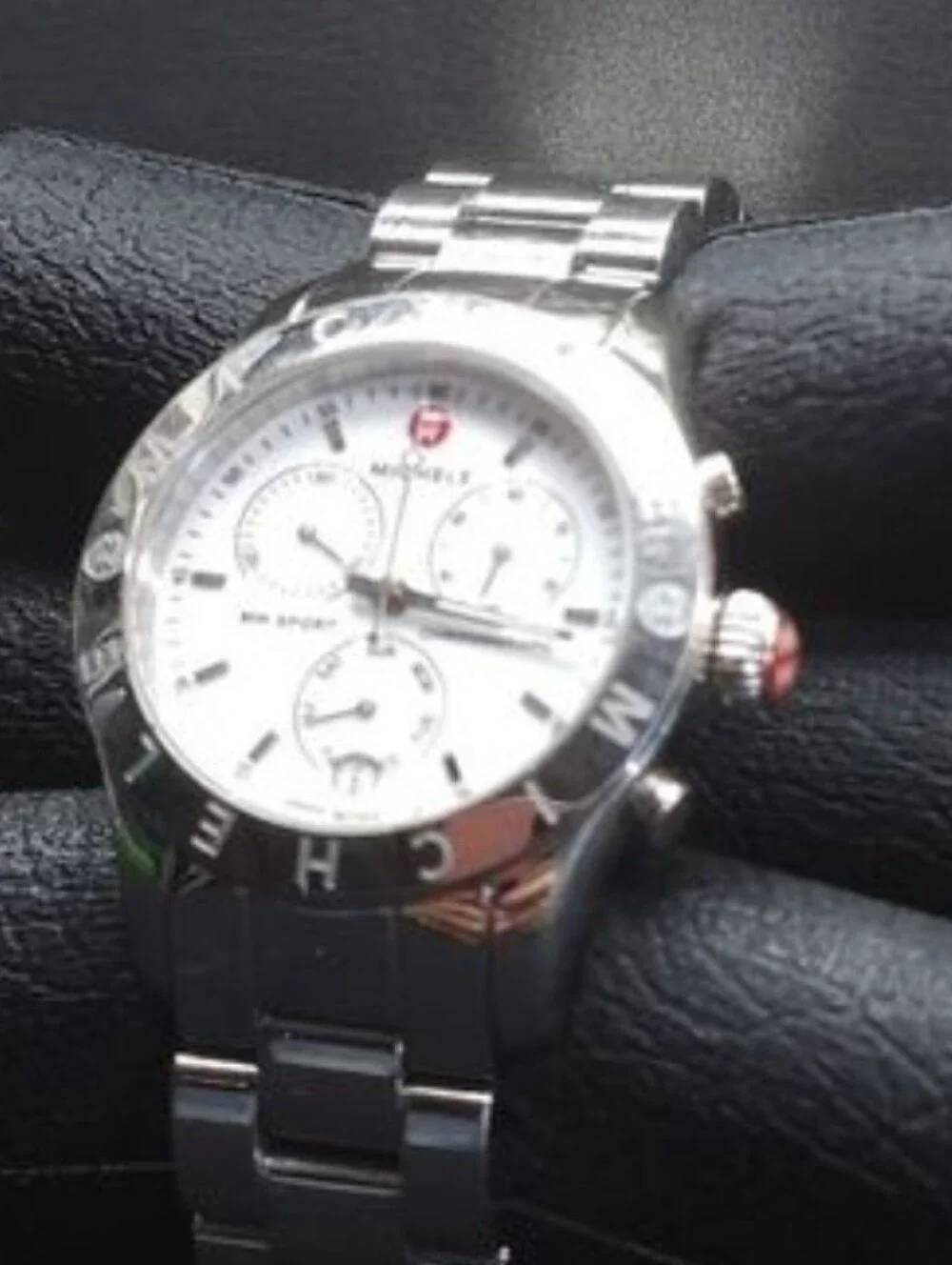 Michele MW Sport Silver Chronograph Swiss Quartz Watch EUC AUTHENTIC